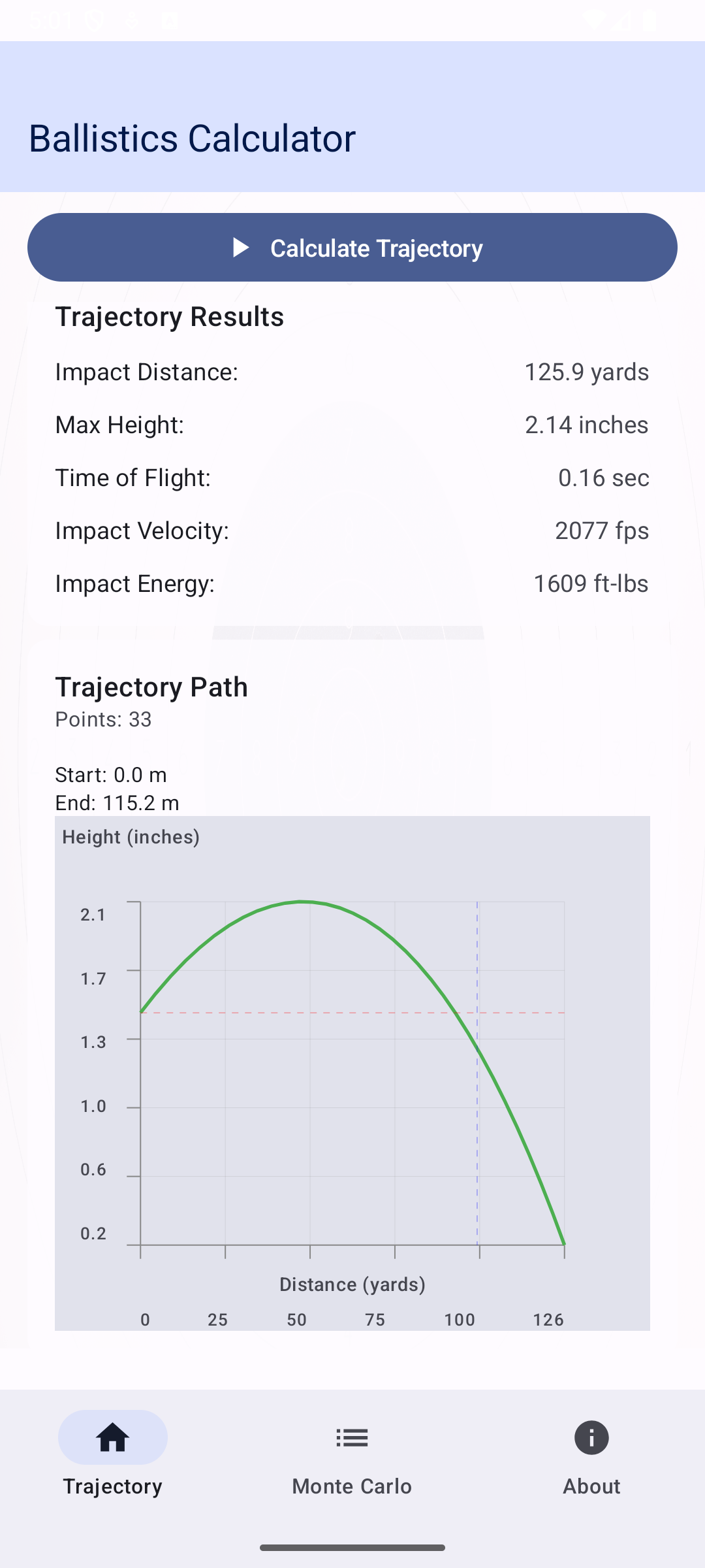 Android Ballistics Calculator Main Screen